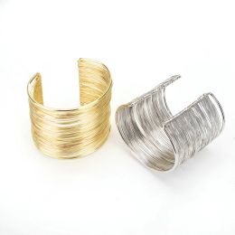 Strands New Punk Multilayer Metal Wires Strings Bracelets Bangles for Women Vintage Exaggerated Gold Color Wide Open Cuff Bangle Jewelry