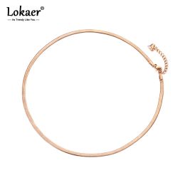 Necklaces Lokaer New Arrival Sample Jewelry Stainless Steel Snake chain Thin Necklace Rose Gold Color Chirstmas Gift N18065