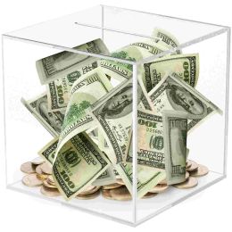 Boxes Bank Piggy Clear Box Money Kids Unopenable Saving Pot Jar Honeymoon Fund Acrylic Coin Container Cash Savings Big Desktop Storage