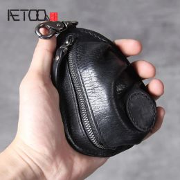 Wallets AETOO Personalised retro first layer cowhide key case, leather motorcycle key case, coin purse