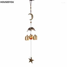 Decorative Figurines Brass Wind Chime 3 Bells With Moon And Star Chimes Outdoor Home Decor Bell Garden Hanging Decorations Crafts Ornaments