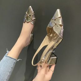 Fashion Women Leather 3cm High Heels Lady Pointe Toe Gold Sandals Female Wedding Bridal Shoes womens heel shoes 240407