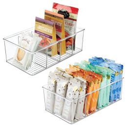 Bins 4 Grids Clear Pantry Organisation Food Storage Bins with Removable Dividers Kitchen Refrigerator Organiser Cabinet Drawer Box