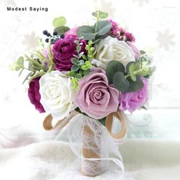 Wedding Flowers Arrival Forest Style Purple Artificial Rose Bouquets 2024 Light Blue Bridal Flower Decorations Ramo De Novia