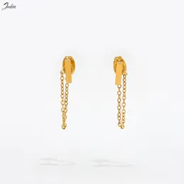 Hoop Earrings Joolim Jewelry High Quality PVD Wholesale Fashion Boho Bar Tassel Chain Dangle Stainless Steel Earring For Women