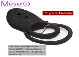 Meselo Time Delay Vibrating Cock Ring Ejaculation Delay Silicone Sex Toys for Men USB Charged Penis Rings Vibrator Adult Games T201957818