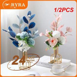 Vases 1/2PCS Nordic Iron Glass Flower Vase Hydroponic Plant Hallow Out Test Tube Metal Holder Modern For Home