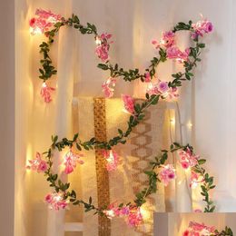 Christmas Decorations 2M 10Leds Rose Flower String Light Floral Holiday Lighting Garland Leaves Fairy Party Event Decoration Bedroom D Otxfc