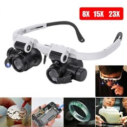 8X/15X/23X Jeweller Watchmaker With Led Light Magnifying Glass Headband Magnifier Glasses Reading Led Magnifying Glass Glasses 240415