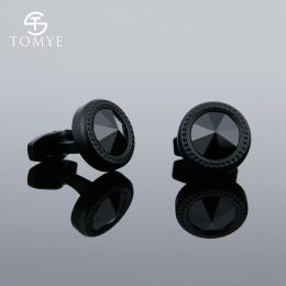Links Cuff Links for Men TOMYE XK19S126 High Quality Matte Black Round Formal Casual Unique Dress Shirt Wedding Cufflinks for Gifts