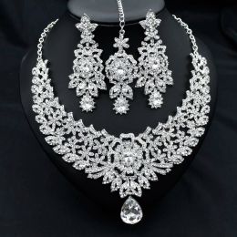 Necklaces C30 Wedding Forehead Chain Necklace Earrings Set Dubai Jewelery Set Gifts for Women Indian African Bridal Hair Accessories