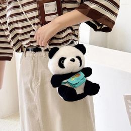 Bag Women Crossbody With Zipper Panda Fluffy Sling Soft Ladies Travel Purses