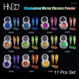 Nail Glitter HNDO Colourful 11 Colours Set Chameleon Chrome Mirror Powder Metallic Effect Art Manicure Cosmetic Grade Pigment Dust
