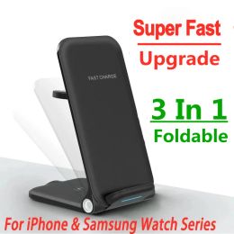 Chargers Foldable 3 in 1 Wireless Charger Stand For Samsung Apple Watch AirPods iPhone 14 13 12 11 Induction Fast Charging Dock Station