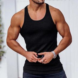 Men's Tank Tops Running Vest Stylish Moisture Wicking Bodybuilding Summer Ribbed Solid Colour Fitness Top Sportwear