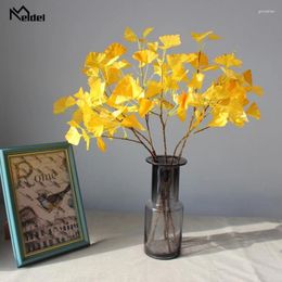 Decorative Flowers Meldel Artificial Plant Yellow Ginkgo Leaves Garden Home Decor 3 Branches Fake Autumn Decoration Plastic