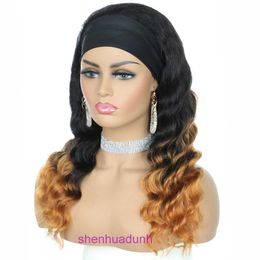 1B/30 Ice Silk Scarf with Headband Cover Loose Wigs Human Wig