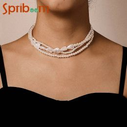 Necklaces MultiLayer Pearl Necklace for Woman Elegant Chokers Retro Neck Chain Imitation Pearls Heart Necklace Wedding Party Lady Jewellery