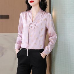 Women's Blouses Printed Casual Silk Shirt 2024 Vintage Chinese Hanfu Style Shirts And Fashion Elegant Tops