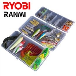 Accessories Ryobi Ranmi 120pcs Popper Hooks Weight Soft Plastics Lure Mixed Artificial Fishing Lure Kit Minnow Crank Bait Lure Set Combo