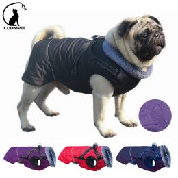 Jackets Waterproof Dog Clothes with Harness for Medium Large Dog Winter Warm Fur Collar Pet Dog Jacket Reflective French Bulldog Costume