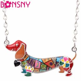 Necklaces Bonsny Enamel Statement Maxi Pet Dachshund Dog Choker Necklace Alloy Pendant Chain Collar 2018 New Animal Jewelry For Women Gift