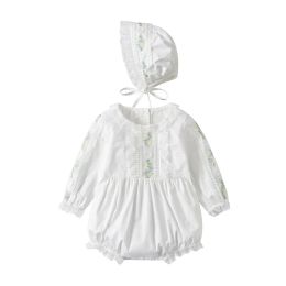 One-Pieces Autumn Infant Bodysuits Baby Girls Long Sleeve Peter Pan Collar Clothes Baby Jumpsuits Girl Outfit with Hairband 02Y