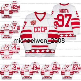 Kob Weng Russia Hockey Classic CCCP White 75th Anniversary Jersey 97 Gusev Nikita 57 Nikishin Ale xander 19 Eric O'Dell 18 Corban Knig ht 4 Gavrikov 12