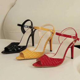Dress Shoes Peep Toe High Heels Sandals Women 2024 Summer Ankle Straps Thin Heeled Pumps Woman Plus Size 43 Sexy Red Party Ladies H240423