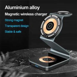 Chargers 3 in 1 Aluminium Alloy Magnetic Wireless Charger for iPhone15 14 13 12 11 XSMAX Airpods Samsung S23 S22 S20 S10 Huawei Xiaomi