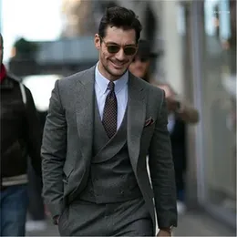 Men's Suits Grey Autumn And Winter Tweed Men Suit Smart Casual High Quality Slim Fit Blazer Hombre Business Custom 3 Piece Traje De