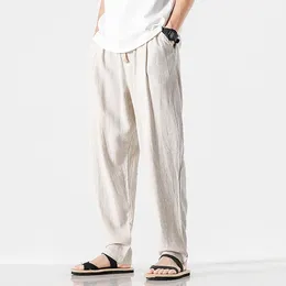 Men's Pants Loose-fit Linen Straight-leg Cotton Casual Long Trousers Summer Loose Streetwear Lightweight 2024