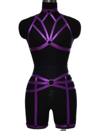 Belts Body Harness Bra Set Dark Purple Lingerie Belts Hollow Out Triangle Frame Bondage Top Plus Size Goth Dance Rave Bustier Garter