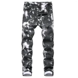 Men's Jeans Ropa Fashion Stretch Slim Fit Jet Black Trousers Street Casual Men Tie Dye Skinny Denim Punk Pants Vaqueros Hombre