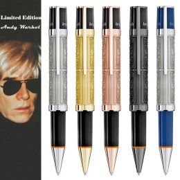 Pens MB Limited Edition Writer Andy Warhol Ballpoint Pen Blanc Unique Metal Relief Barrel Office Writing Ball Pens High Quality