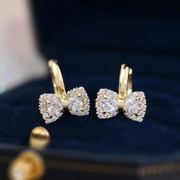 Clips Trendy Exquisite 14k Real Gold Plated Zircon Bowknot Hoop Earrings for Women Girl High Quality Jewellery AAA Zircon Buckle Type