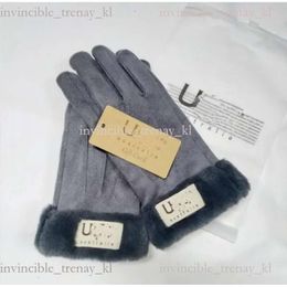 New Brand Design Faux Fur Style High-Quality Ugglove For Women Winter Outdoor Warm Five Fingers Artificial Leather Uggg Gloves Wholesale 401