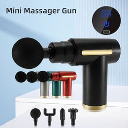 Portable Fascial Massage Gun Electric Percussion Pistol Massager Body Relaxation With LED Touch Screen 4Replaceable Head 240422