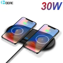Chargers DCAE 30W Fast 2 In 1 Wireless Charger For Airpods Pro iPhone 14 13 12 11 XR X 8 Dual Charging Pad Station for Smsung S22 S21 S20