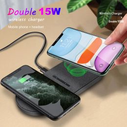 Chargers 2 in 1 30W Dual Seat Qi Wireless Charger for Samsung S20 S10 Double Fast Charging Pad for IPhone 12 11 Pro XS XR X 8 Airpods Pro