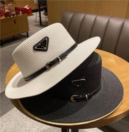 2022 Straw Hat Ladies P letter Wide Brim Hats Summer Outing Sunscreen Sunshade European And American Retro Leisure7048903