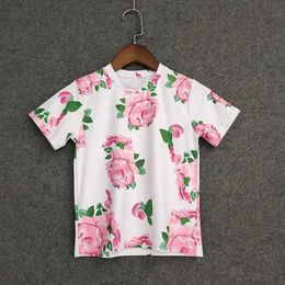 T-shirts Kids T shirt Summer Babys Flower Printing Short Sleeve Tops Shirts Girls O-neck White For Children Clothing H240423