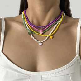 Necklaces Multicolor Seed Beads Choker Necklace For Women Handmade Heart Pendants Clavicle Chain Fashion Sweet Jewelry Boho Accessories