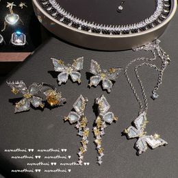 18K gold plated irregular zircon shell butterfly earrings