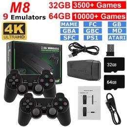 Players M8 Retro Game Console 32/64G 2.4G Double Wireless Controller Game Stick 4K Lite Builtin 10000 Games Retro Games For PS1/MAME/FC