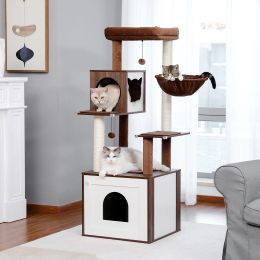 Scratchers MultiLevel Cat Tree Wood Large Cat Tower with Scratching Posts Cat Condo Hammock Cat Scraper Pet Bed and Furniture Toys for Cat