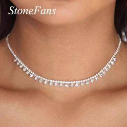 Necklaces Stonefans Cute Mini Full Rhinestone Choker Drop Necklace for Women Luxury Simple Crystal Bride Necklace Choker Wedding Jewelry