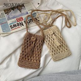 Totes Handmade Woven Straw Rope Crossbody Pouch Female Vintage Mini Bag Girl Beach Single Shoulder Mobile Phone Purse