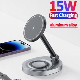 Chargers 2 In 1 Magnetic Wireless Charger Stand Fast Charging Station Dock For iPhone 14 13 12 Pro Max Apple Watch Airpods Macsafe