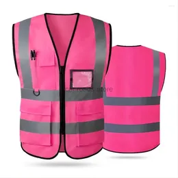 Motorcycle Apparel Pink Women's Reflective Safety Vest Front Pocket Zipper High Visibility Meets ANSI/ISEA Standards